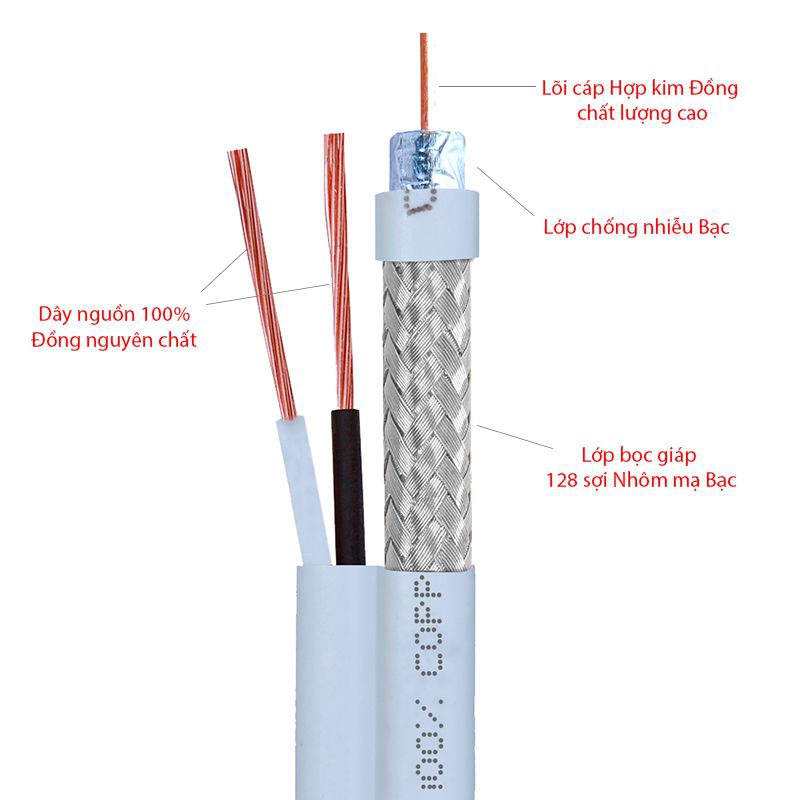 CÁP ĐỒNG TRỤC KÈM NGUỒN SINO RG59 + 2C HỢP KIM DÀI 200M