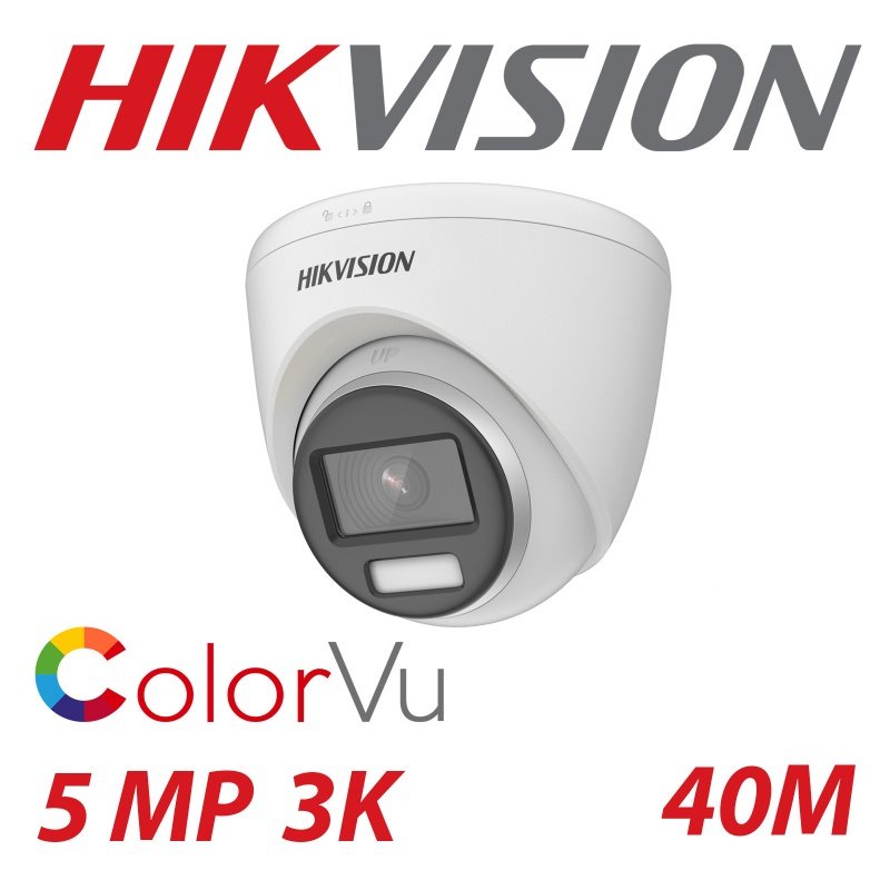 CAMERA HD-TVI COLORVU 5MP 3K HIKVISION DS-2CE72KF0T-FS, TÍCH HỢP MIC THU ÂM, HỒNG NGOẠI 40M - HÀNG CHÍNH HÃNG