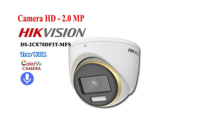 CAMERA HD-TVI DOME COLORVU HIKVISION DS-2CE70DF3T-MFS 1080P TÍCH HỢP MIC THU ÂM - HÀNG CHÍNH HÃNG